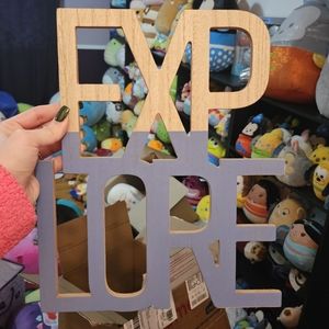 NEW Blue dipped wooded sign that reads 'Explore' easy to hang